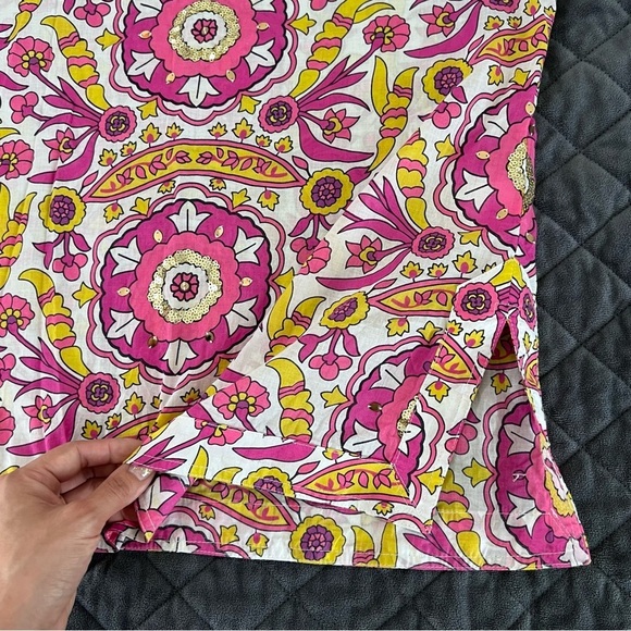 Tory Burch Top Women’s 8 Blouse Shirt Sequin Printed Floral Slit Sleeves C5 - Picture 8 of 11